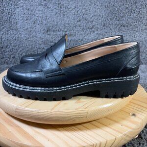 Jon Josef Shoes Penny Loafer Womens Size 11 Black Leather Lug Wedge Sole Spain